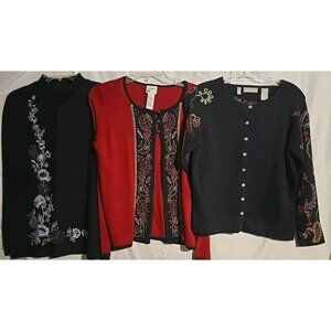 bundle lot 3 Womens S Sweater/cardigan luxury Black Red Lightweight Embroidered